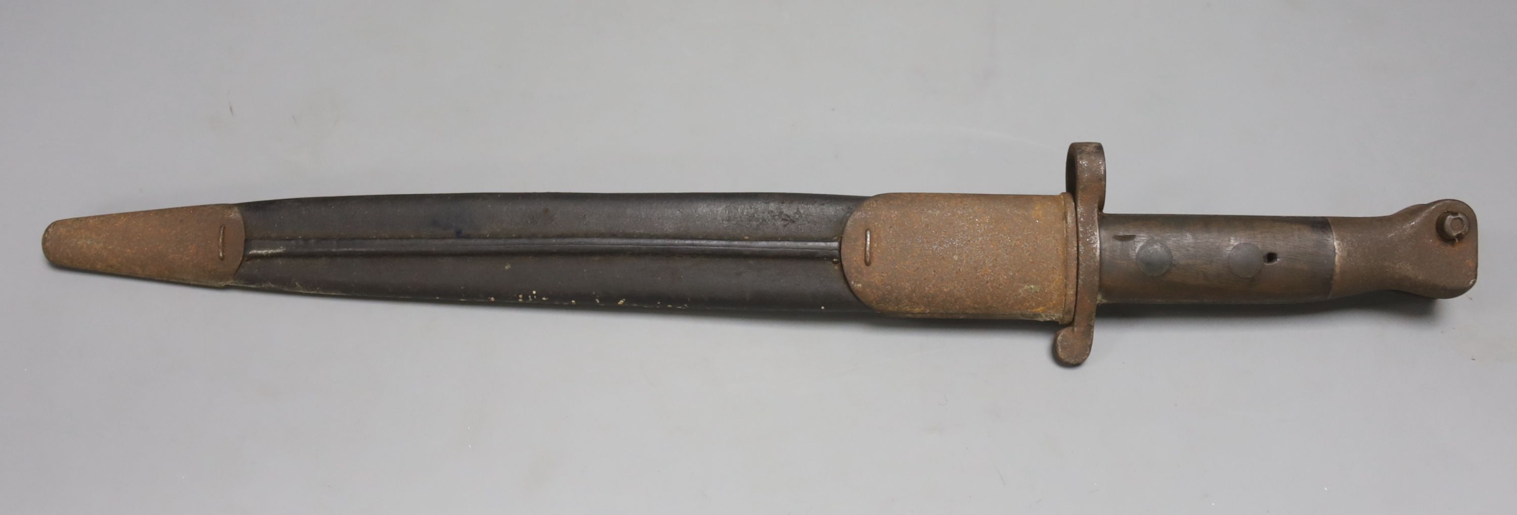 A 19th century French bayonet, together with an early 20th century English bayonet and a ‘Remember The Alamo 1836 The Stand of Colonel Jim' Bowie knife